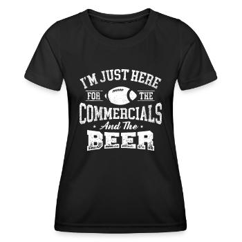 Ich bin nur wegen der Werbung und des Bieres hier - Frauen Funktions-T-Shirt - Schwarz - Vorne - AI Model Female 172 light (172cm)