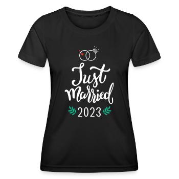 Je viens de me marier 2023 pour un mariage et une lune de miel nouvellement - T-shirt sport Femme - noir - Devant - AI Model Female 172 light (172cm)