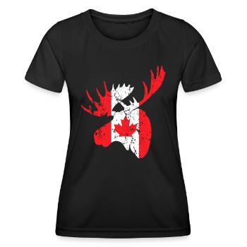 Drapeau du Canada Orignal | Don canadien | Drôle de Canada - T-shirt sport Femme - noir - Devant - AI Model Female 172 light (172cm)