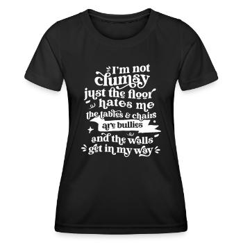 Ich bin nicht tollpatschig, nur der Boden hasst mich Sarkasmus - Frauen Funktions-T-Shirt - Schwarz - Vorne - AI Model Female 172 light (172cm)