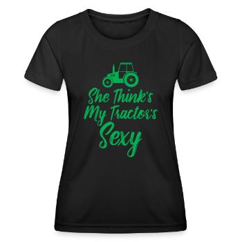Elle pense que c’est l’agriculture sexy et drôle de mon tracteur - T-shirt sport Femme - noir - Devant - AI Model Female 172 light (172cm)