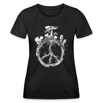 Peace Sign Mushroom Cottagecore Shroom Mycology - Women's Functional T-Shirt - black - Front - AI Model Female 172 light (172cm)