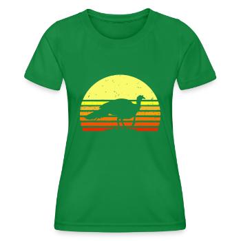 Truthahnjagd Retro Sonnenuntergang Hochland Vogeljäger - Frauen Funktions-T-Shirt - Kelly Green - Vorne - AI Model Female 172 dark (172cm)