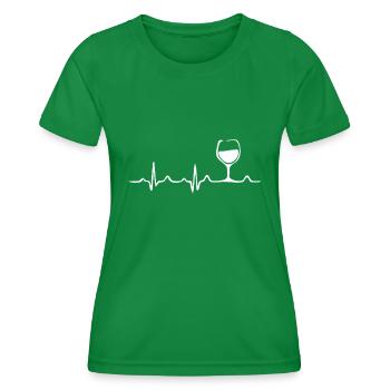 Herzschlag-Weinglas, lustige Weinliebhaber-Verkostung - Frauen Funktions-T-Shirt - Kelly Green - Vorne - AI Model Female 172 dark (172cm)