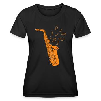 Saxophonist Musiknoten Saxophonist Jazz - Frauen Funktions-T-Shirt - Schwarz - Vorne - AI Model Female 172 light (172cm)
