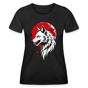 Wolf vor rotem Vollmond - Frauen Funktions-T-Shirt - Schwarz - Vorne - AI Model Female 172 light (172cm)