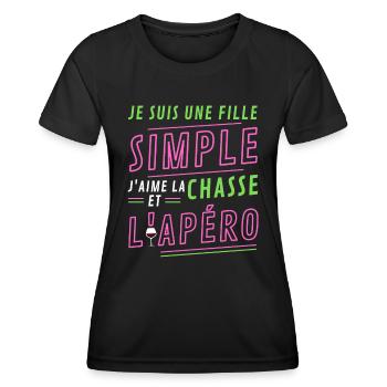 Je suis une fille simple chasse apéro - T-shirt sport Femme - noir - Devant - AI Model Female 172 light (172cm)