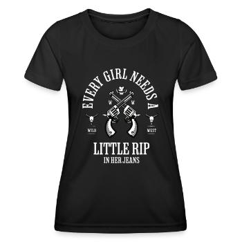 Chaque fille a besoin d’une petite déchirure dans son jean rétro - T-shirt sport Femme - noir - Devant - AI Model Female 172 light (172cm)
