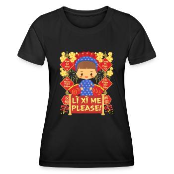 Li Xi Me Please - Vietnamesisches Neujahrsfest - Frauen Funktions-T-Shirt - Schwarz - Vorne - AI Model Female 172 light (172cm)