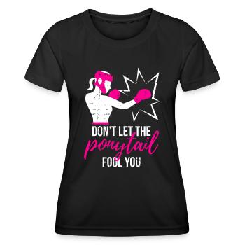 Ne laissez pas la queue de cheval vous tromper Boxing Girl MMA - T-shirt sport Femme - noir - Devant - AI Model Female 172 light (172cm)