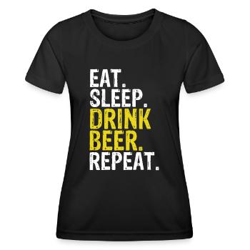 Essen, Schlafen, Trinken, Bier, Geschenk wiederholen - Frauen Funktions-T-Shirt - Schwarz - Vorne - AI Model Female 172 light (172cm)