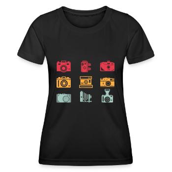 Appareil photo rétro Appareil photo Appareil photo - T-shirt sport Femme - noir - Devant - AI Model Female 172 light (172cm)