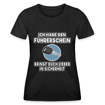 Bestanden Ich habe den Führerschein Geschenk Shirt - Frauen Funktions-T-Shirt - Schwarz - Vorne - AI Model Female 172 light (172cm)