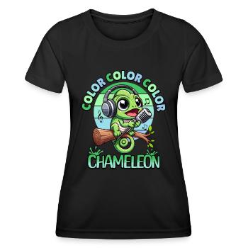 Chamäleon Reptilien Tierdesign Amphibien Geschenke - Frauen Funktions-T-Shirt - Schwarz - Vorne - AI Model Female 172 light (172cm)