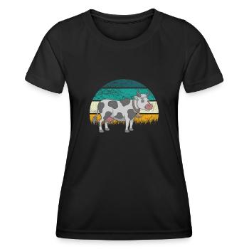 Cow Cows Cattle Calf Calf Bulls Retro Vintage - Women's Functional T-Shirt - black - Front - AI Model Female 172 light (172cm)