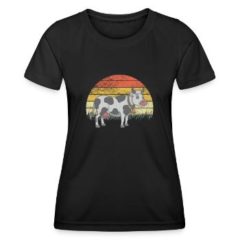 Cow Cows Cattle Calf Calf Bulls Retro Vintage - Women's Functional T-Shirt - black - Front - AI Model Female 172 light (172cm)