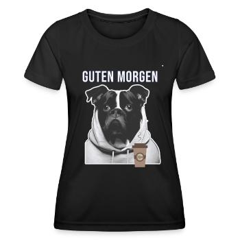 Hund mit Hoodie Guten Morgen Kaffee - Frauen Funktions-T-Shirt - Schwarz - Vorne - AI Model Female 172 light (172cm)