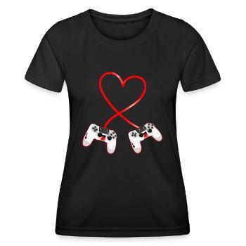 Manette Jeux Vidéo Coeur - Cadeau Geek St Valentin - T-shirt sport Femme - noir - Devant - AI Model Female 172 light (172cm)