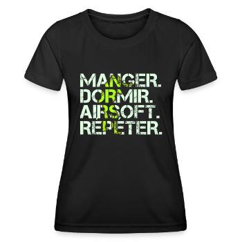 Mange Dormir Airsoft Répéter Cadeau Softair Humour - T-shirt sport Femme - noir - Devant - AI Model Female 172 light (172cm)