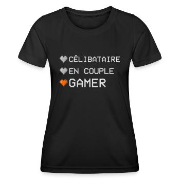 Célibataire Couple Gamer Cadeau Geek St Valentin - T-shirt sport Femme - noir - Devant - AI Model Female 172 light (172cm)
