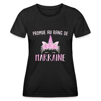 Promue Marraine 2023 - Cadeau Naissance Licorne - T-shirt sport Femme - noir - Devant - AI Model Female 172 light (172cm)