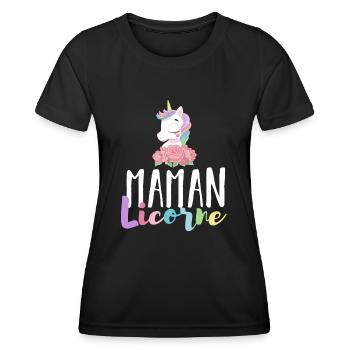 Maman Licorne - Cadeau Anniversaire Maman Licorne - T-shirt sport Femme - noir - Devant - AI Model Female 172 light (172cm)