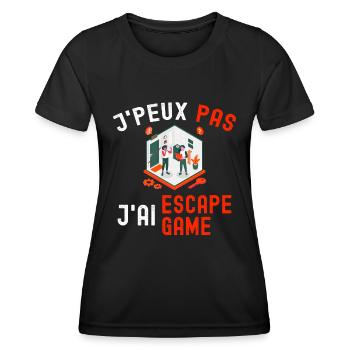J'Peux Pas J'ai Escape Game Cadeau Room Humour - T-shirt sport Femme - noir - Devant - AI Model Female 172 light (172cm)