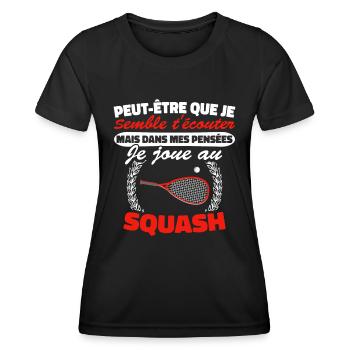 Joue au Squash Cadeau Squash Humour Racquetball - T-shirt sport Femme - noir - Devant - AI Model Female 172 light (172cm)