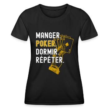 Manger Poker Dormir Répéter - Cadeau Poker Humour - T-shirt sport Femme - noir - Devant - AI Model Female 172 light (172cm)