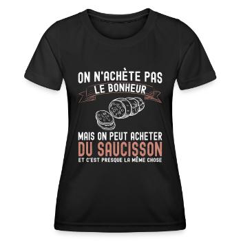 On n'achète pas le Bonheur Cadeau Apéro Saucisson - T-shirt sport Femme - noir - Devant - AI Model Female 172 light (172cm)