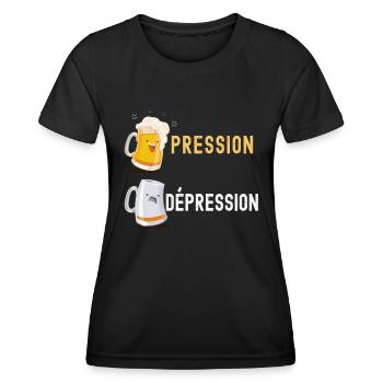 Dépression Pression Bière Cadeau Apero Humour - T-shirt sport Femme - noir - Devant - AI Model Female 172 light (172cm)