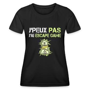 J'Peux Pas J'ai Escape Room Cadeau Humour Jeu Room - T-shirt sport Femme - noir - Devant - AI Model Female 172 light (172cm)