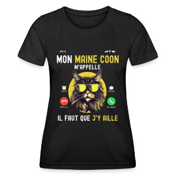 Maine Coon M'appelle Tee Shirt Chat Humour Appel - T-shirt sport Femme - noir - Devant - AI Model Female 172 light (172cm)