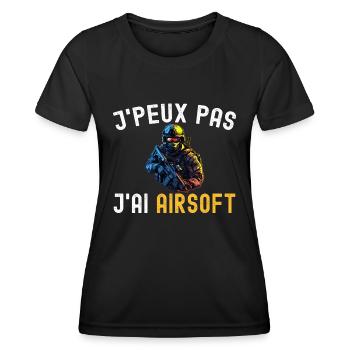 J'Peux Pas J'ai Airsoft Humour Softair Cadeau Fan - T-shirt sport Femme - noir - Devant - AI Model Female 172 light (172cm)