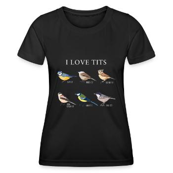 Funny "I love tits" Bird watching Gift - Women's Functional T-Shirt - black - Front - AI Model Female 172 light (172cm)
