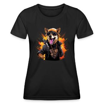 Cooler Hund Sonnenbrille Lederjacke Musik - Frauen Funktions-T-Shirt - Schwarz - Vorne - AI Model Female 172 light (172cm)