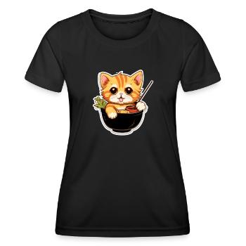 Ramen Katze Nudeln Haustier Tier Wesen Essen - Frauen Funktions-T-Shirt - Schwarz - Vorne - AI Model Female 172 light (172cm)
