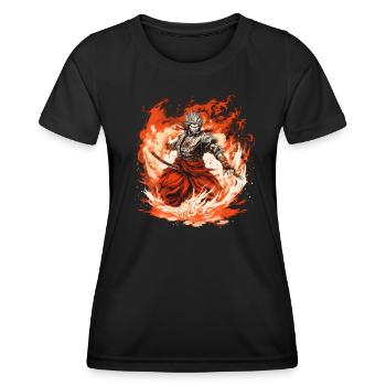 Japanese fighter with fire sword - Women's Functional T-Shirt - black - Front - AI Model Female 172 light (172cm)