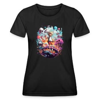 Anime Character Endteckt neue Bunte Welten - Frauen Funktions-T-Shirt - Schwarz - Vorne - AI Model Female 172 light (172cm)