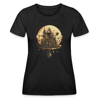 Ballon Gebäude Maschine Industrialisierung Insel - Frauen Funktions-T-Shirt - Schwarz - Vorne - AI Model Female 172 light (172cm)