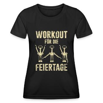 Workout Feiertage Wein Sport Alkohol Spruch Humor - Frauen Funktions-T-Shirt - Schwarz - Vorne - AI Model Female 172 light (172cm)
