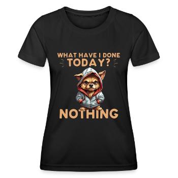 Qu’est-ce que j’ai fait aujourd’hui ? - Conception de chien - T-shirt sport Femme - noir - Devant - AI Model Female 172 light (172cm)