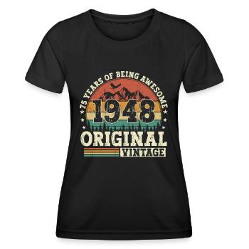 Cadeau d’anniversaire de 75 né en 1948 - T-shirt sport Femme - noir - Devant - AI Model Female 172 light (172cm)