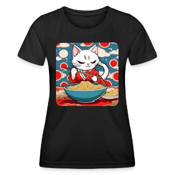 Cute Asian cat and ramen noodles - Women's Functional T-Shirt - black - Front - AI Model Female 172 light (172cm)