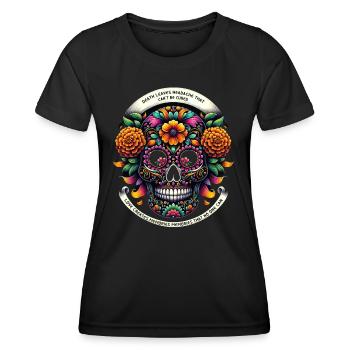 Ewige Ringelblume Calavera - Frauen Funktions-T-Shirt - Schwarz - Vorne - AI Model Female 172 light (172cm)