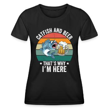 Catfish & Beer That's Why I'm Here - Frauen Funktions-T-Shirt - Schwarz - Vorne - AI Model Female 172 light (172cm)