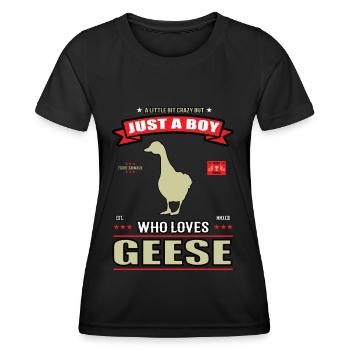 Just a Boy who loves Gänse Outfit - Frauen Funktions-T-Shirt - Schwarz - Vorne - AI Model Female 172 light (172cm)