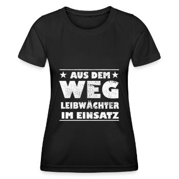 Out of the Way Bodyguard in Action Design - Women's Functional T-Shirt - black - Front - AI Model Female 172 light (172cm)