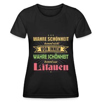 True beauty comes from Lithuania, design - Women's Functional T-Shirt - black - Front - AI Model Female 172 light (172cm)