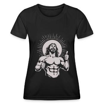 Jesus Christ Good Mood Design – Happy Salvation - Women's Functional T-Shirt - black - Front - AI Model Female 172 light (172cm)